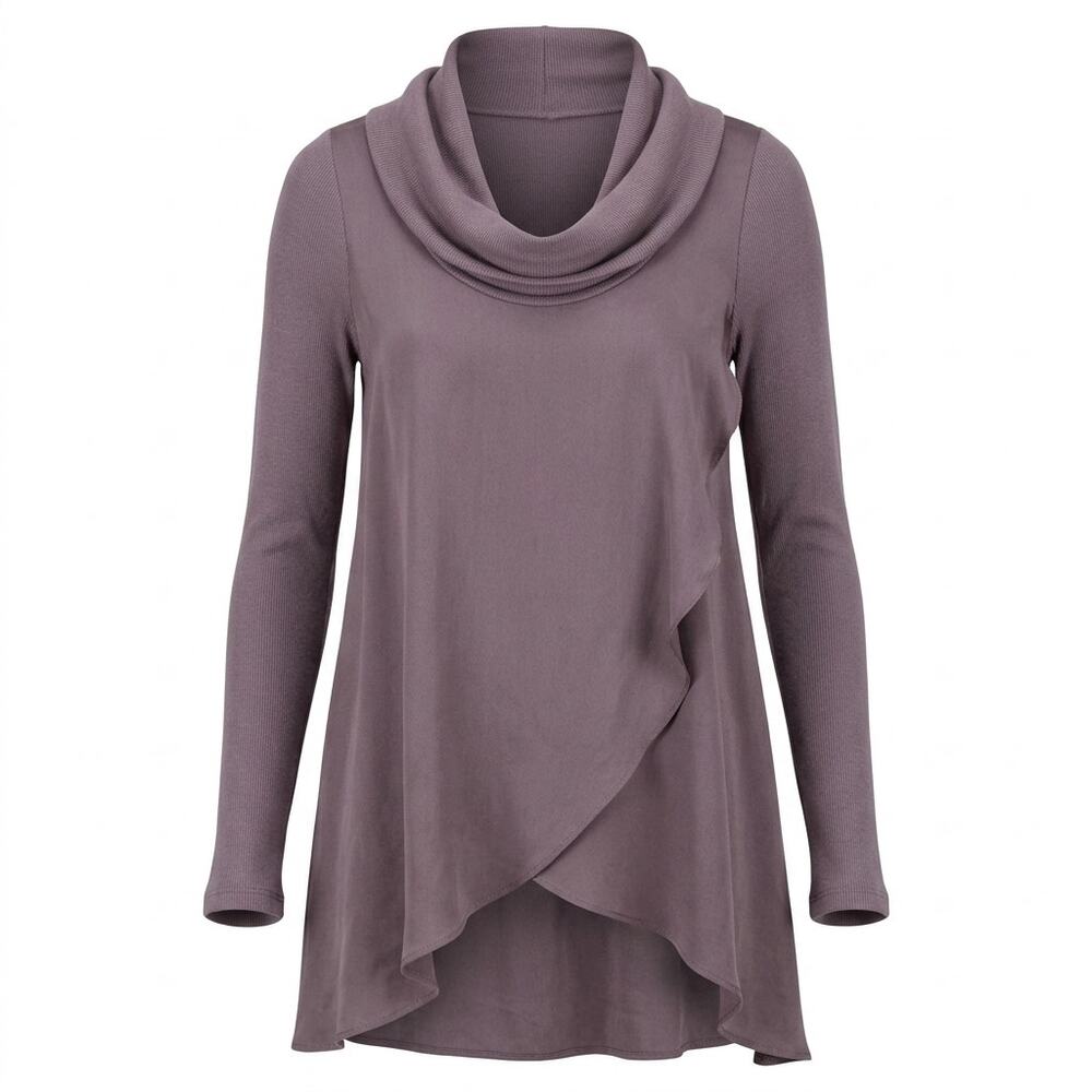 Deletta Cowl Neck Ruffle Long Sleeve Knit Tunic Top Women Size XS